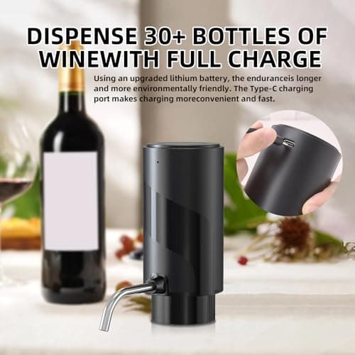 AREYCVK Wine Aerator Electric Wine Decanter Automatic Wine Aerator, Wine Dispenser Wine pourer with USB Rechargeable,Wine Lover for women&Men(Black-ABS) view 4