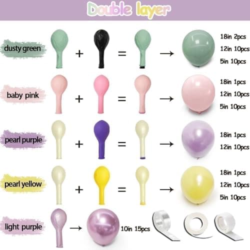 Green Pink Balloon Arch Kit Double Stuffed Light Pastel Lavender Yellow Pearl Balloon Garland for Baby Shower Birthday Spring Wildflower Fairy Garden Tea Butterfly Party Decorations view 3