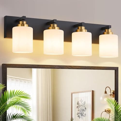 Bathroom Vanity Light Fixture, 4-Light Black and Gold Bathroom Light Fixtures Over Mirror with Milky White Glass Shades, Modern Vanity Lights for Bathroom Living Room Hallway (Bulbs Not Included) — image 1
