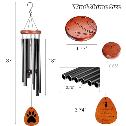 GDuolaPaws Personalized Pet Memorial Wind Chime, 37" Dog Memorial Gift for Loss of Dog, 3-Pieces Dog Passing Away Gift Package with Sympathy Card & Bracelet, Perfect for Outside Garden view 6