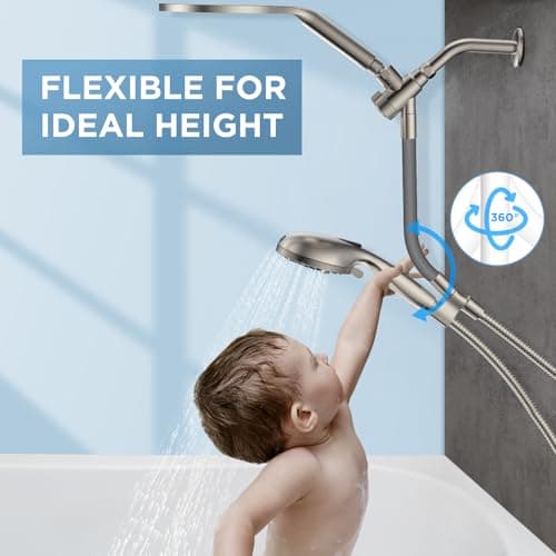 Dual Handheld Shower Head Combo, 2-in-1 Rain Shower Heads System 8 Inch Rainfall Shower Head and 10 Modes High Pressure Hand Held Showerhead with Built-in Power Wash view 3
