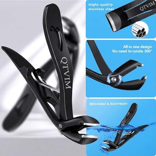 Toenail Clippers for Thick Nails for Men Seniors|3 Pack Ergonomic Long Handle Angled Head Toe Nail Clippers with Catcher|Premium Steel Wide Opening Fingernail Clipper-Heavy Duty Nail Clipper for women view 5