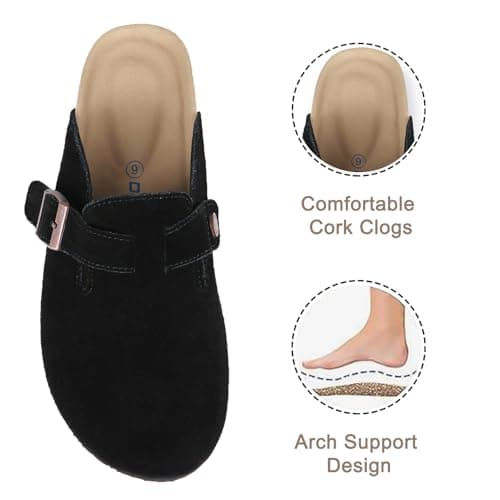Dumalum Suede Clogs for Women and Men - Adjustable Buckle Slip-on Cork Footbed Mules with Antislip Sole - Unisex Slippers view 4