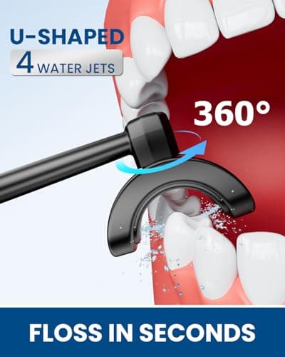 CNAPES U-Shaped Water Flosser Cordless for Teeth- 4 Nozzles for 360° Deep Cleaning in 1 Pass, 350ML Large Tank, 16 Pressure Modes, 30-Day, Rechargeable Water Dental Picks for Travel/Braces, Waterproof view 3