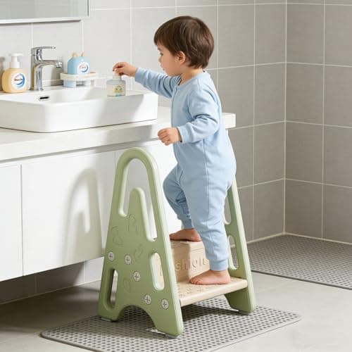 Toddler Step Ladder Step Stool for Toddler, Kids Bathroom, Kitchen and Toilet Potty Training Learning Tower Helper with Handles(Green) — image 1