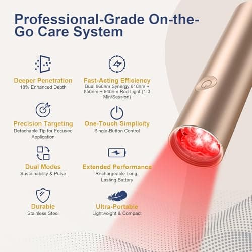 Red Light Therapy and Near Infrared Light Therapy Device, Portable Handheld LED Facial & Body Care Cold Sore Wand with 660nm 810nm 850nm 940nm Wavelengths, for Joints & Muscles Wellness Support view 6