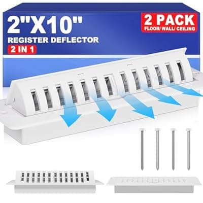White Floor Register 2x10 with Vent Deflector, 2 in 1 Adjustable Floor Vent Covers, Floor Vent Deflectors Include Mounting Screws for Floor & Wall for Easy Install, Toe Kick Register Grille, 2 Pack