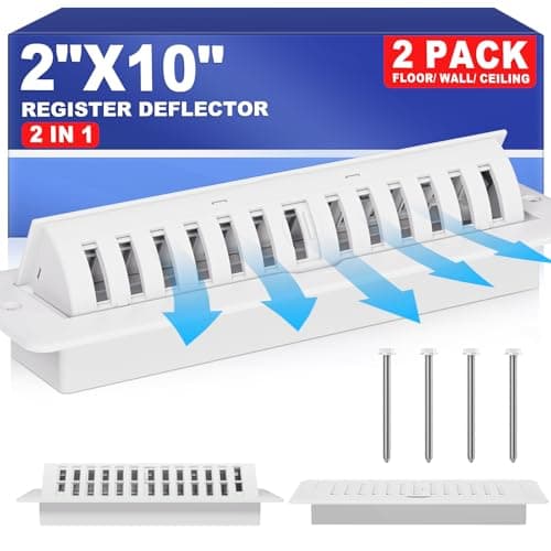 White Floor Register 2x10 with Vent Deflector, 2 in 1 Adjustable Floor Vent Covers, Floor Vent Deflectors Include Mounting Screws for Floor & Wall for Easy Install, Toe Kick Register Grille, 2 Pack — image 1