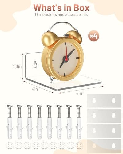 LMHOME 4 Pack Small Wall Shelf - 4" Floating Shelves for Wall Display Ledges for Funko Pop Figures, Plants, Speakers, Durable Plastic Adhesive or Screw Shelves in Bedroom Kitchen Living Room, Clear view 2