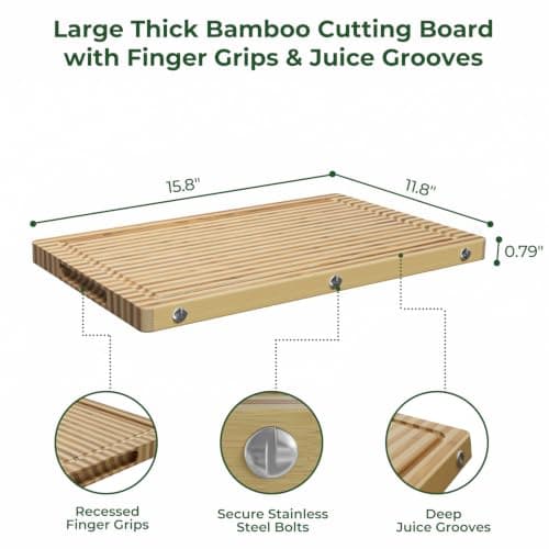 Formaldehyde Free, Glue Free, Large Bamboo Cutting Board view 2