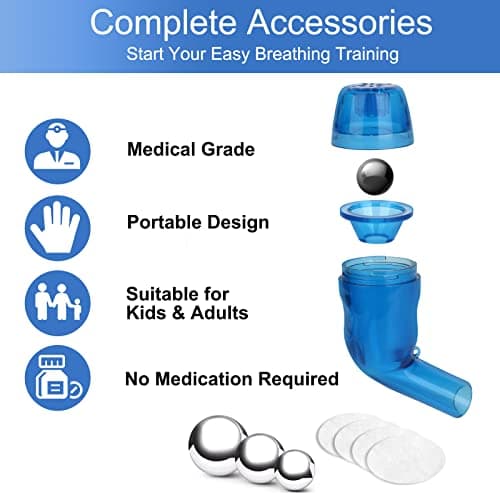Breathing Exercise Device for Lungs, Lung Expansion and Mucus Relief Device, Portable Expiratory Breathing Exerciser with A Set of Accessories, Breathing Trainer for Lung Cleanse(Blue) view 2