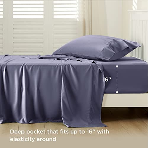 Bedsure Cooling Sheets Twin, Rayon Derived from Bamboo, PureWoven, Breathable & Soft, Deep Pocket Up to 16 Inches, Hotel Luxury Silky Bedding for Hot Sleepers, Dark Grey view 3