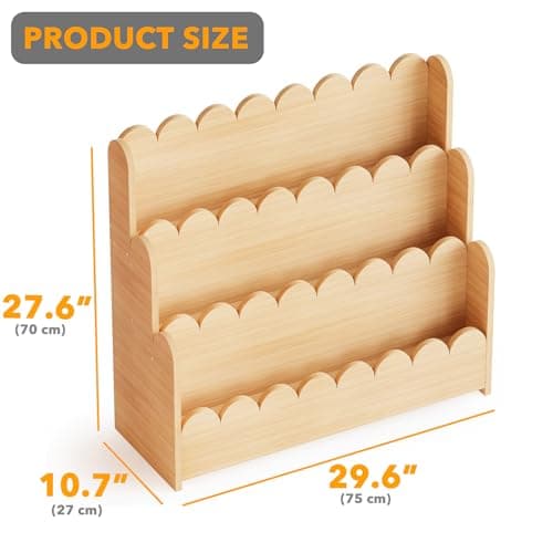 SpaceAid 3-Tier Scalloped Bookshelf, Montessori Bookcase for Toddlers, Wooden Book Shelf Organizer Display Furniture for Kids Rooms, Playroom, Nursery and Classroom, Natural view 2