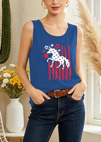 Vrytw 4th of July Bow Tank Top Women-USA Bow Sleeveless Shirt Patriotic Tank Top Cute American Flag Tee Top view 4