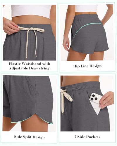 iceROSE Athletic Shorts for Women - High Waisted Black Running SweatShorts Summer Drawstring with Pockets for Workout Lounge view 5