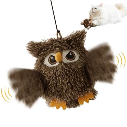ZOMISIA Flappy Bird Cat Toy, Interactive Flapping Chirping Bird Cat Toy with Catnip Bag for Indoor Bored Alone Kitten, Automatic Rechargeable Touch Activated Owl Kitty Toy (No Flying), Brown — image 1
