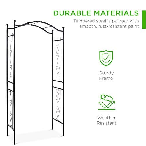 Best Choice Products 92in Steel Garden Arch Arbor Trellis for Outdoor, Yard, Garden, Climbing Plants w/Decorative Wire Lattice - Black view 4