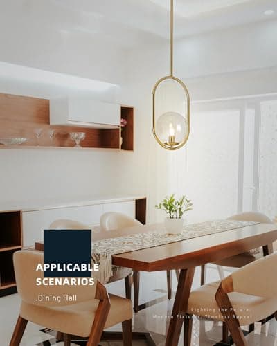 puncoll Gold Pendant Light Fixtures - 1-Light Pendant Light Fixture for Kitchen Island with Clear Glass - Modern Hanging Lights for Dining Room H9376-CLBG view 3