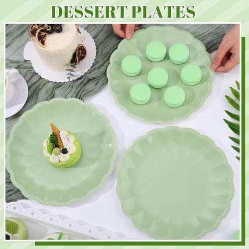 NatNarr 30 Pcs Sage Green Paper Plates 9.5 In Green Plates Disposable Heavy Duty Scalloped Party Plate with Shell Edge for Wedding Birthday Bridal Shower Baby Shower view 6