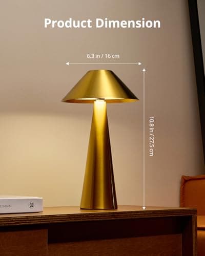 Bojim 2 Pack Rechargeable Cordless Table Lamp, Gold LED Battery Operated Wireless Table Lights, Touch for Color Changing Dimmable, IP54 Waterproof for Restaurant, Dining, Outdoor, Patio, Outside view 5