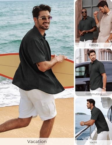 PJ PAUL JONES Mens Short Sleeve Button Down Shirt Casual Summer Shirts Textured Beach Vacation Shirts for Men view 4