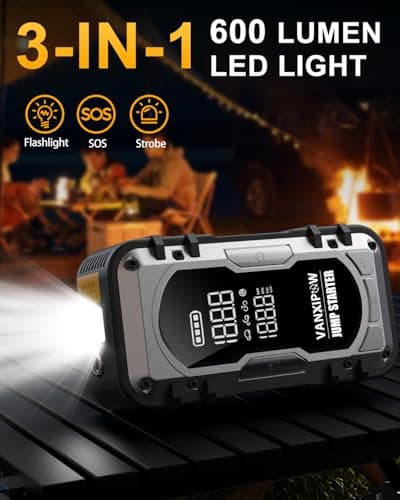 Portable Car Battery Jump Starter with Air Compressor, VANXIPOW 4500A 150PSI (9.0 L Gas/8.0L Diesel), 12V Jump Box Car Battery with 600 Lm LED Light, with Large LED Display, Power Bank view 4