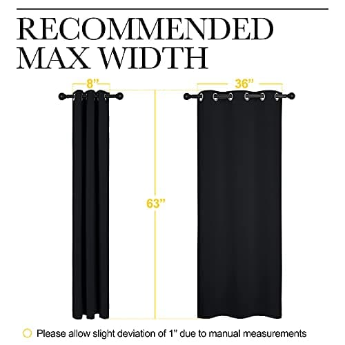 NICETOWN Pitch Black Solid Thermal Insulated Grommet Blackout Curtains/Drapes for Bedroom Window (2 Panels, 42 inches Wide by 63 inches Long, Black) view 3