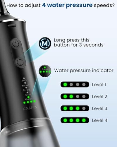 CNAPES Cordless Water Flosser for Teeth - Portable Dental Flosser Pick with 360° Rotating U-Shaped Nozzle, 350ML Large Tank, 4 Modes, IPX7 Waterproof, 30-Day Battery Rechargeable for Travel & Braces view 4