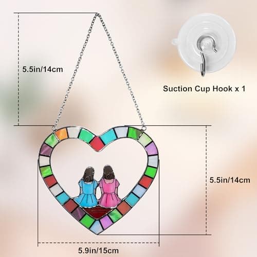 Sister Figurines Sun Catchers - Stained Glass Window Hanging for Women, Bestie Friendship Christmas & Birthday Gift, Stained Glass Window Hanging for Friends view 2