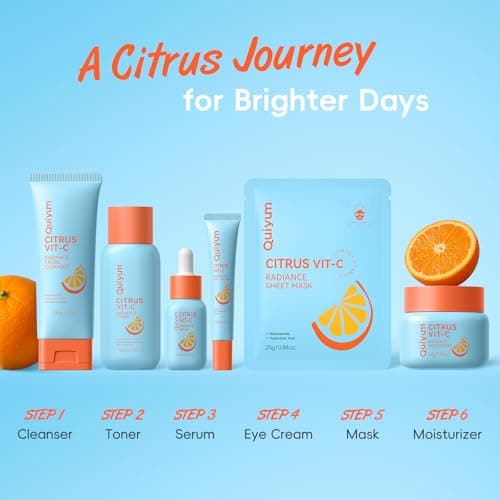 QUIYUM Citrus & Vit-C Glow Up Skin Care Set - 6-Step Daily Routine with Cleanser, Toner, Serum, Eye Cream, Moisturizer & Face Mask, Facial Gift Set for Women Preteens Girls, for Fresh Radiant Skin view 7