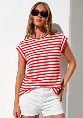 PRETTYGARDEN Women's 2026 Spring Vest Tops Cap Sleeve Striped Shirt Knit Tank Top Summer Beach Vacation Clothes view 2