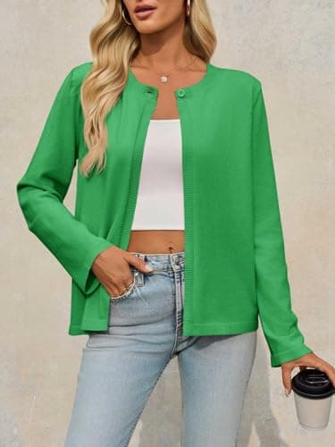Saodimallsu Womens Lightweight Cardigans Open Front Long Sleeve One Button Casual Crewneck Loose Knit Shrug Sweater view 2