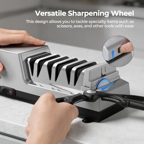 Narcissus Knife Sharpener, 3 Stages Diamond Electric Knife Sharpener for Stainless Steel and Ceramic Kitchen Knives, 40 Seconds Quick Repairing & Polishing, Open Design Port for Scissors Sharpening view 6