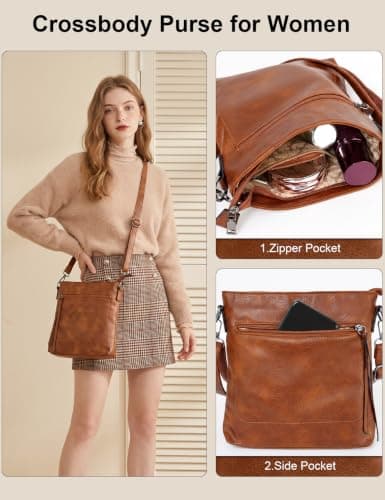 Auralith Purses for Women, 3-in-1 Hobo Crossbody Shoulder Handbags Bags | PU leather hobo purses set large capacity lightweight daily travel work view 5