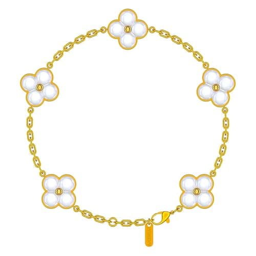 Gold Tone Clover Bracelet for Women, Adjustable Paperclip Chain Charm Bracelet, 5 Motifs (15mm), Stainless Steel Link Bracelet, Dainty Trendy Jewelry Gift — image 1