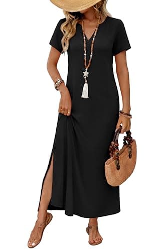OFEEFAN Summer Dresses for Women 2026 Maxi Dress Short Sleeve Sundresses with Pockets Beach Vacation Spring Outfits view 2