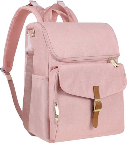 NatuFuse Baby Diaper Bag Backpack, 15 Pockets Newborn Baby Essential Travel bag, Multi Function Water Resistant Tote bag, Balancing Work and Life for Mon and Dad Pink — image 1