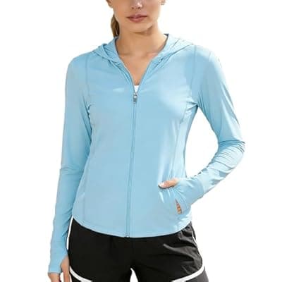 AGVNG Womens UPF 50+ Long Sleeve Hooded Jackets Lightweight UV Protection Sun Shirts Workout Athletic Hiking Running Tops