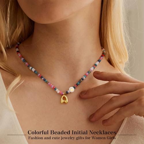 Sistble Colorful Beaded Necklace for Women Gifts for Teens Bubble U Initial Necklaces for Teen Girls Bobo Bohemian Natural Stone Handmade Summer Beach Necklace Gifts for Friends Jewelry view 2
