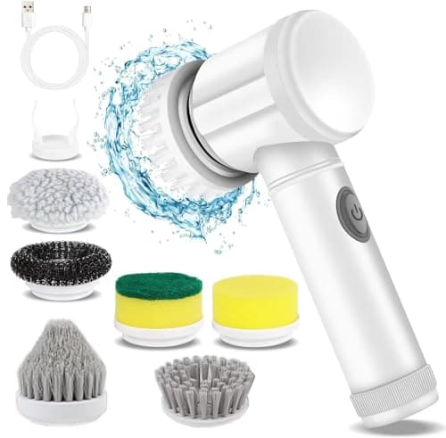 HFLYJPYW Electric Spin Scrubber - Shower Scrubber,Bathroom Scrubber Electric,for Cleaning Tub, Floor, Tile, Window, Sink, Kitchen Cleaning with 6 Electric Cleaning Brush Head (6)