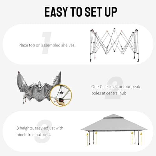 CROWN SHADES 13x13 Pop Up Gazebo, Canopy Tent, Gazebos on Clearance - Outdoor Gazebo for Backyard & Patio Furniture - Carpa Pop Up Tent with Wheeled STO-N-Go Cover Bag (Grey) view 5