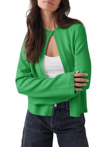 Saodimallsu Womens Lightweight Cardigans Open Front Long Sleeve One Button Casual Crewneck Loose Knit Shrug Sweater — image 1