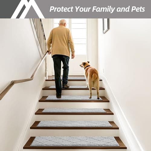 COSY HOMEER Edging Stair Treads Non-Slip Carpet Mat 28inX9in Indoor Stair Runners for Wooden Steps, Edging Stair Rugs for Kids and Dogs, 100% Polyester TPE Backing (15pc, Grey) view 6