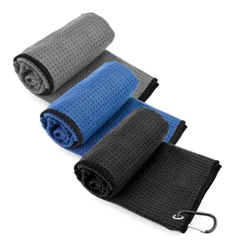 KISS QUEEN Microfiber Golf Towel 3 Pack,Portable Waffle Pattern Golf Cleaning Towels Quickly Remove Sand Mud Dirt Sweat(16 X 16 Inch) — image 1