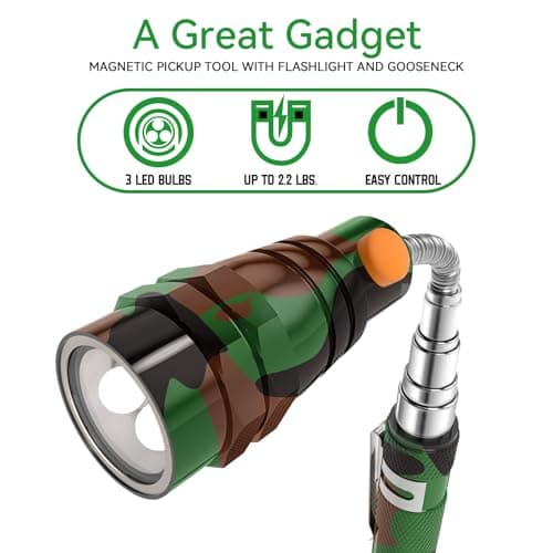 LED Magnetic Pickup Tools, Telescoping Magnetic Flashlights with Extendable Magnet Stick, Cool Gadgets Gifts for Him Adults, Birthday Gifts for Men, Dad, Camouflage view 2