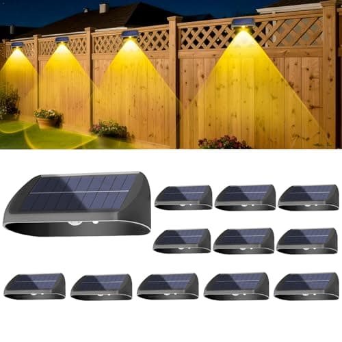 EGOBOO Solar Fence Lights 12 Pack, Backyard Solar Lights Outdoor Waterproof, Dusk to Dawn Auto Lighting Mounted for Outdoor Wall Decor/Deck/Railing/Step/Patio/Pool Porch — image 1