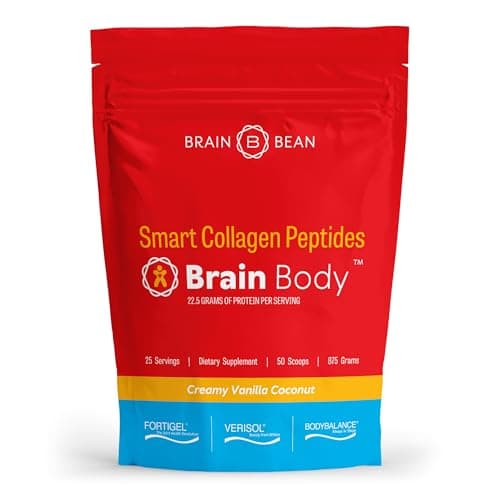 Brain Body Collagen Peptides Powder - Vital Protein & Collagen Supplement for Women & Men - Hydrolyzed Type I & III for Hair, Skin, Nails & Joint Health - 25 Servings - Creamy Vanilla Coconut - 875g