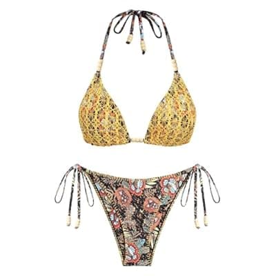 ZAFUL Bikini Sets for Women Bikini Swimsuits Two Piece Bathing Suit High Cut Cheeky Bikinis Halter Triangle String Swimwear