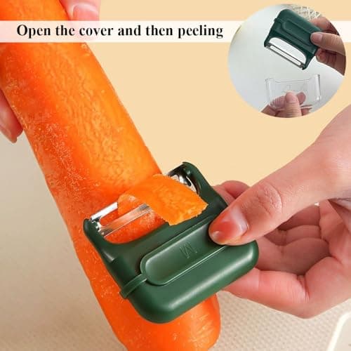 Apple Peelers for Kitchen, Fruits & Vegetables Peelers for Potato, Carrot, Cucumber Peeling, Vegetable Peeler with Cover & Magnet Attachment, Sharp & Safe Blade Kitchen Food Peelers for Easy Peeling view 3