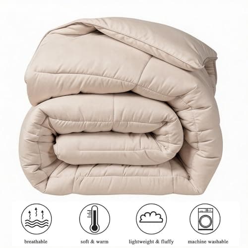 COHOME Premium Full Size Comforter, All-Season Quilted Down Alternative Duvet Insert, Luxury Hotel GentleSoft Comforter with Anti-Clump Tech & 8 Tabs - Reversible - Beige 82x86 inches view 3